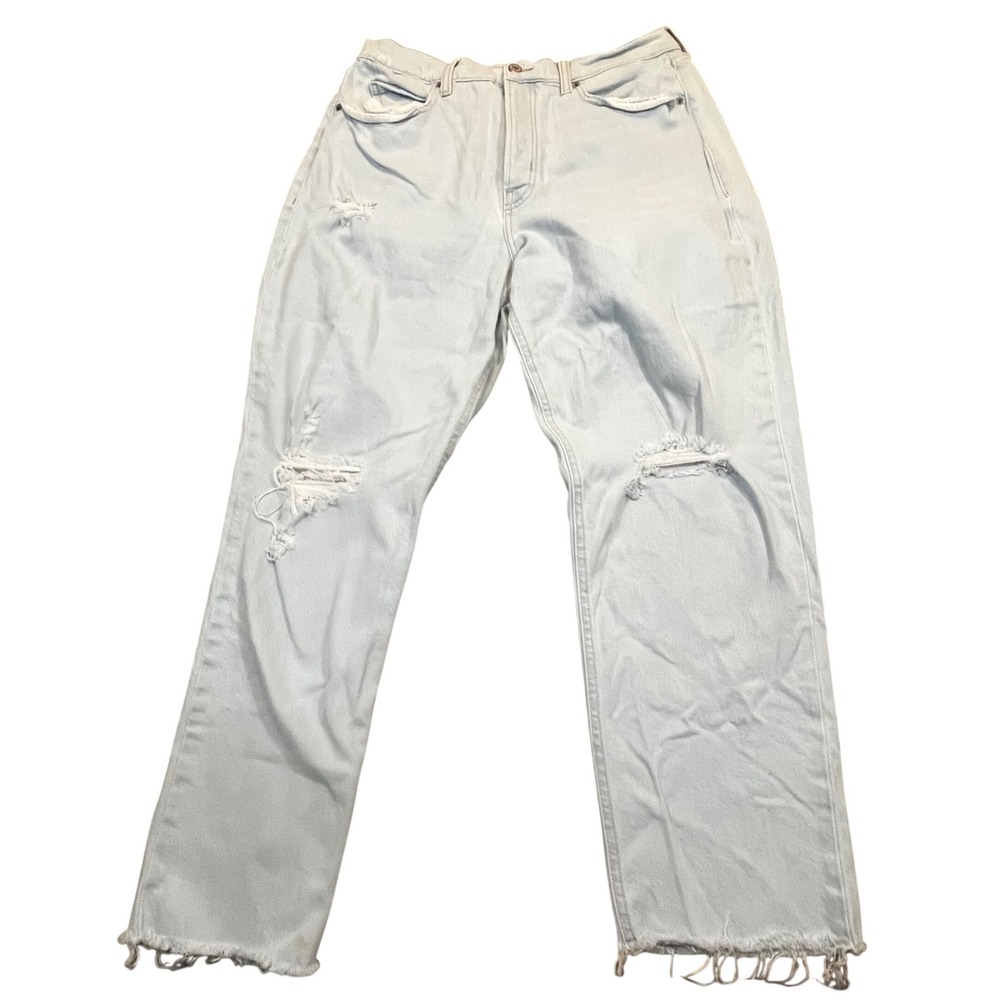 Old Navy Sky-Hi Straight Curvy Extra High Rise Distressed Jeans Light Wash 14
